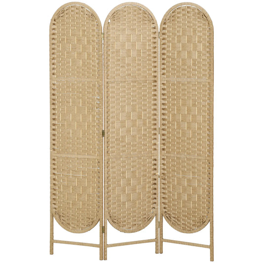 3 Panel Bohemian Privacy Screen, Arched Top Room Divider, Natural Wood