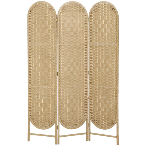 3 Panel Bohemian Privacy Screen, Arched Top Room Divider, Natural Wood