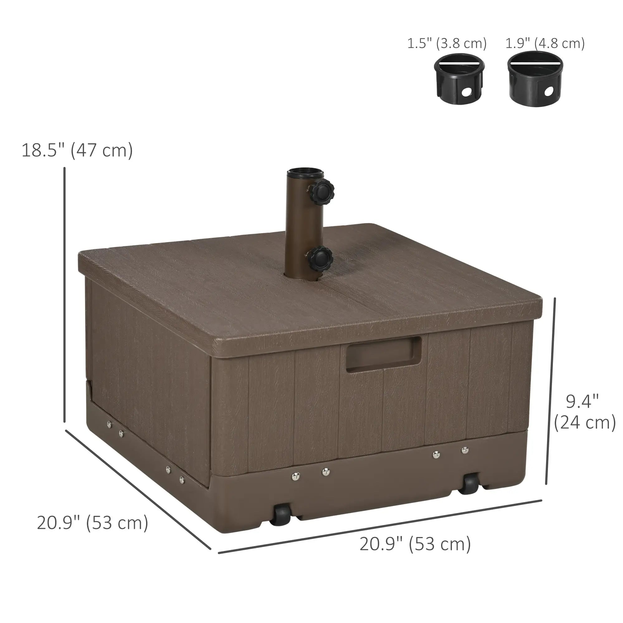 3-in-1 Outdoor Umbrella Base with Wheels, Side Table, Planter Box, 175lbs, Brown Umbrella Bases at Gallery Canada