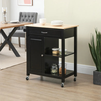 Rolling Kitchen Cart, Wood Top with Drawer, 36 Inch, Black Kitchen Islands & Kitchen Carts at Gallery Canada