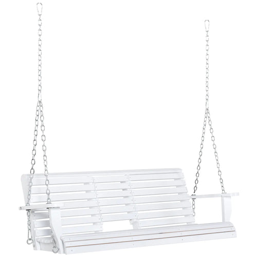 2-3 Seater Porch Swing, Wood Patio Chair with Table, Cup Holders, White