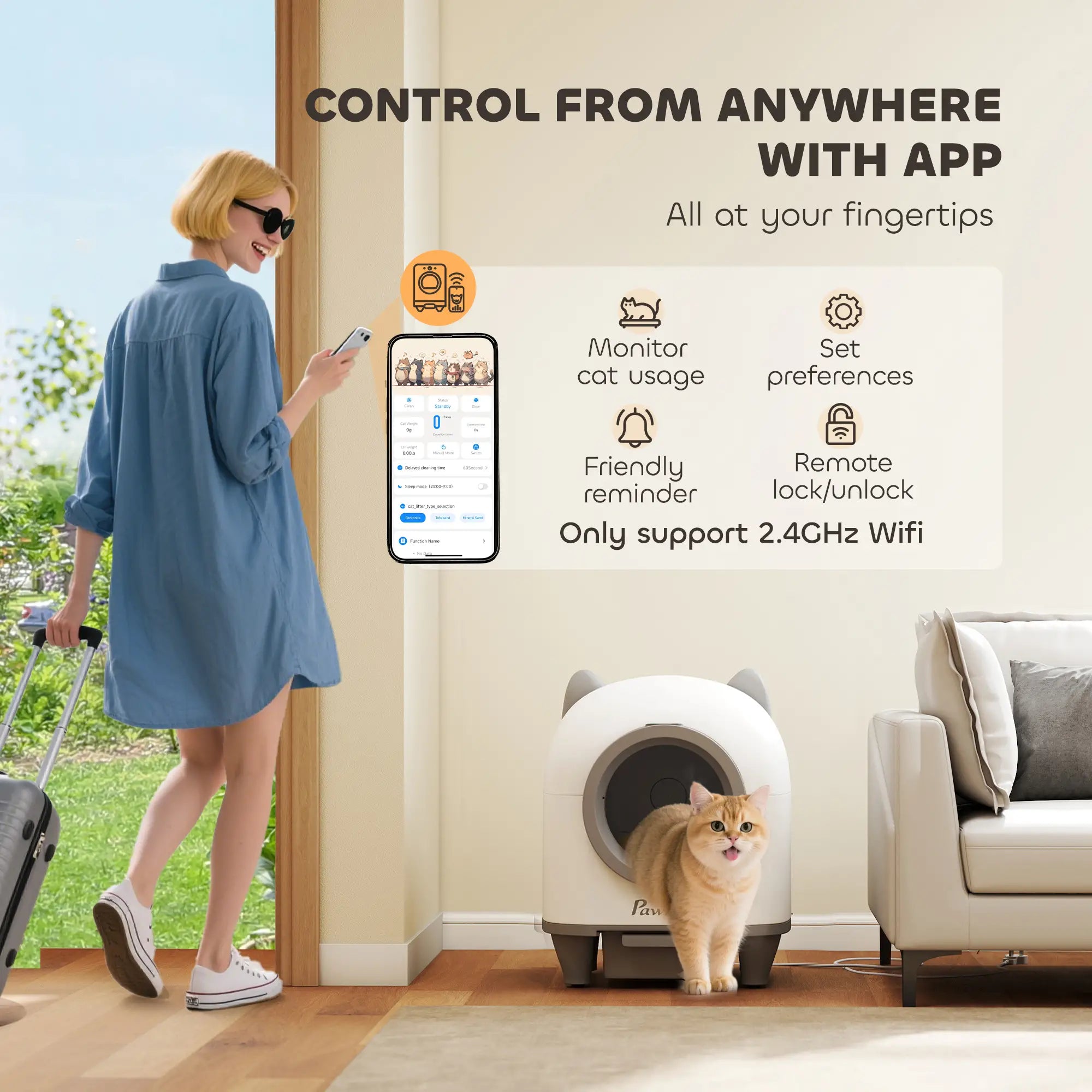 Automatic Cat Litter Box, App Control, Odor Isolation, Safety Protection Cat Litter Box Enclosures at Gallery Canada