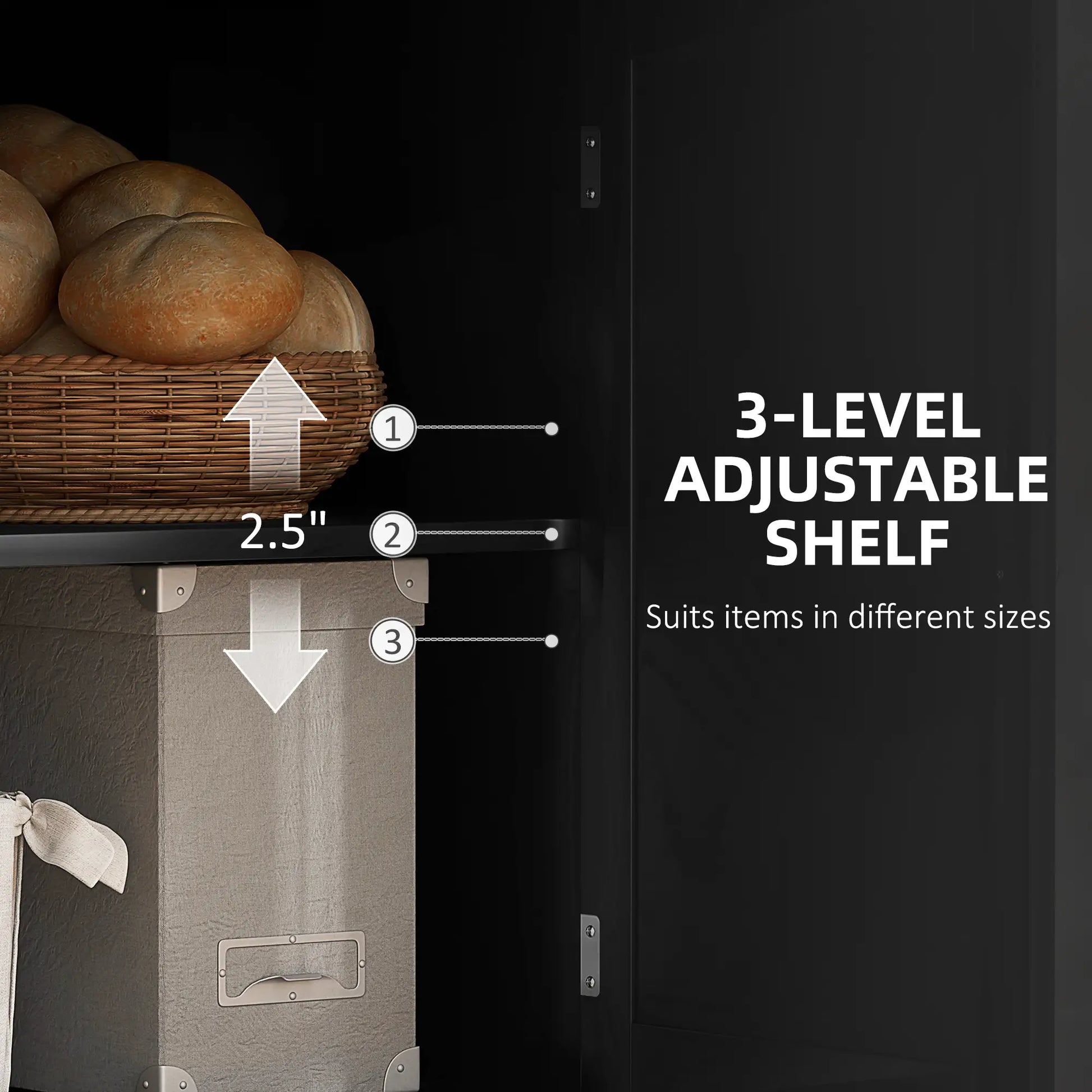 Modern Sideboard Cabinet, 41" Kitchen Buffet, 3 Doors, Black Bar Cabinets at Gallery Canada