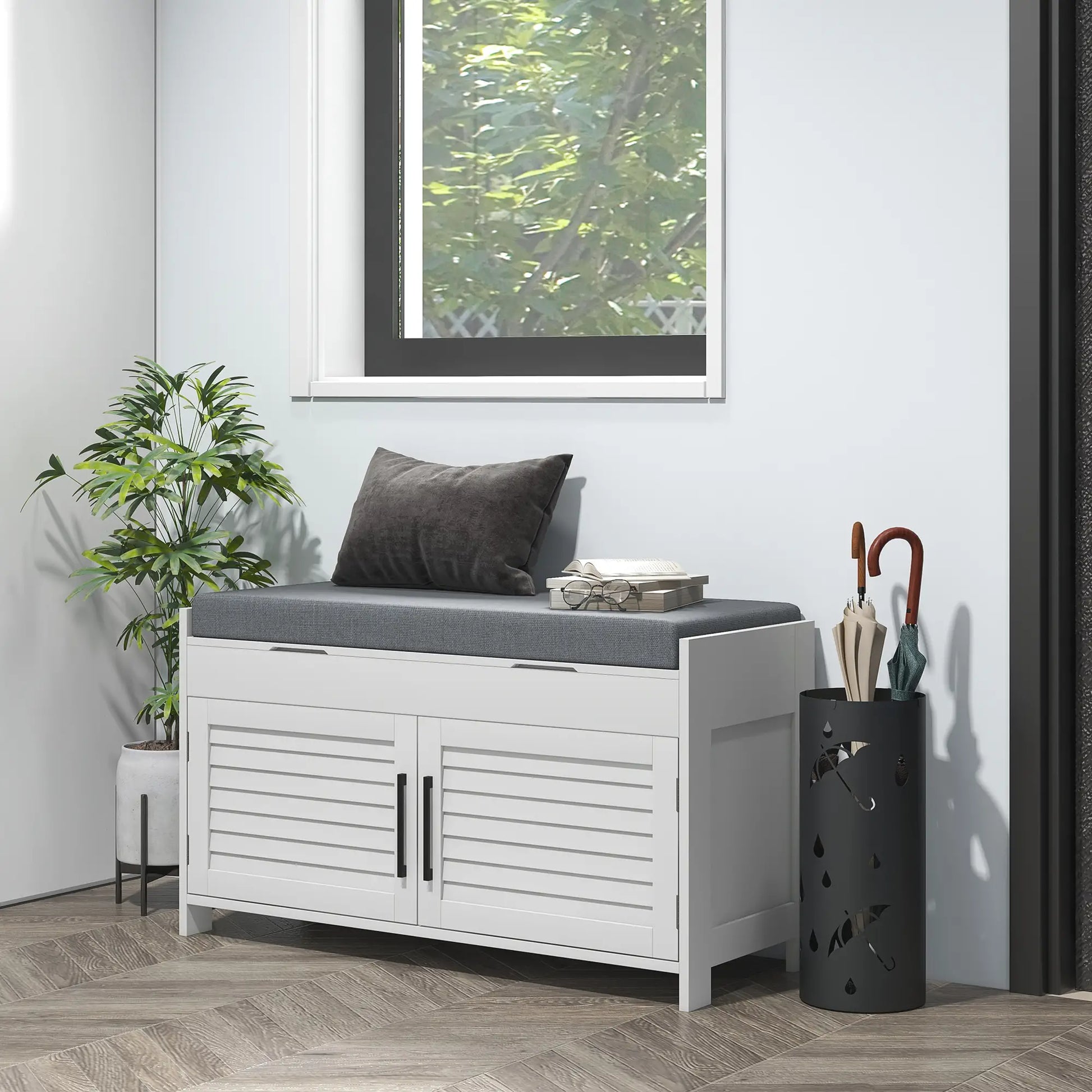 Entryway Bench with Cushion, Hidden Storage, 35.4", White Shoe Storage Cabinets & Racks at Gallery Canada