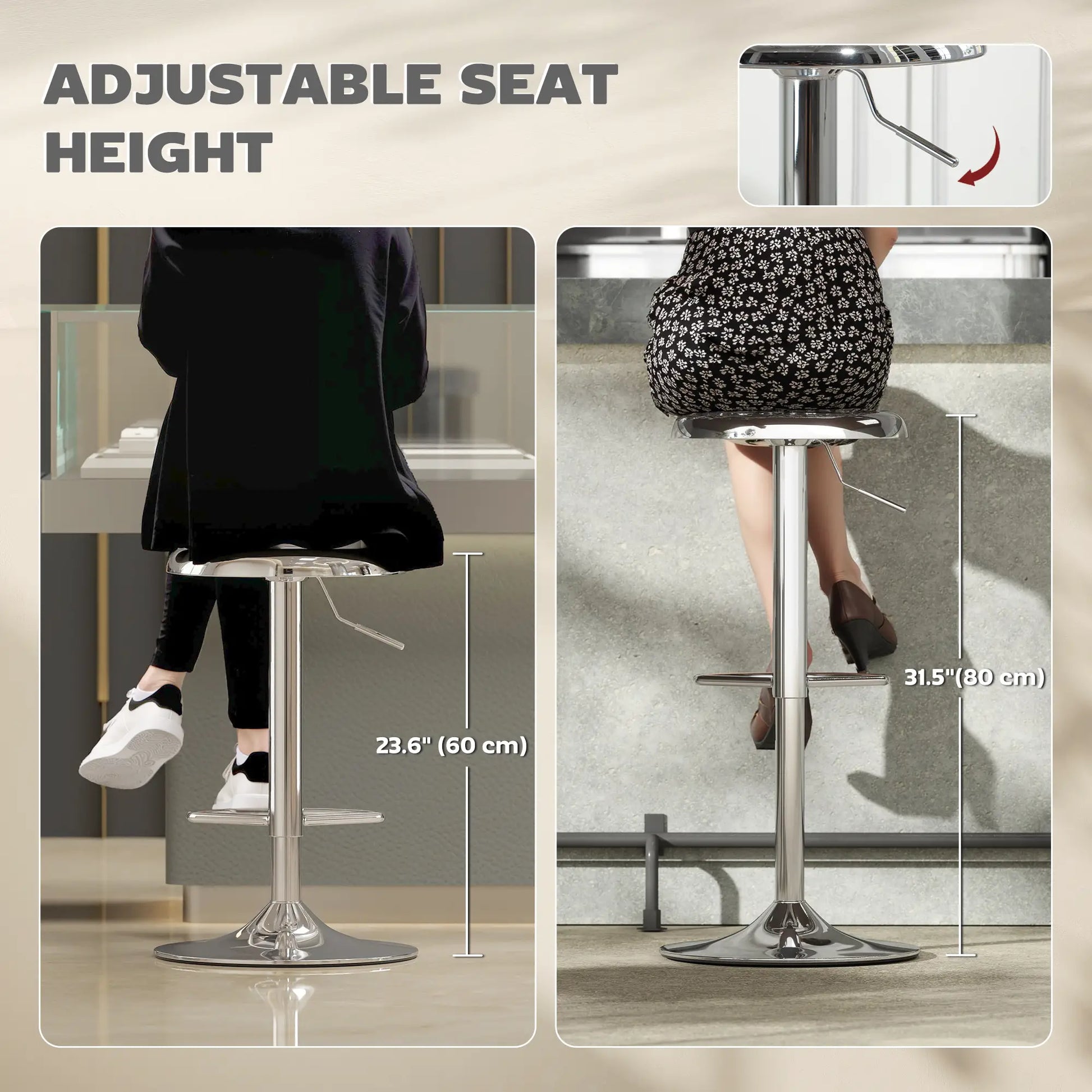 Steel Bar Stools Set of 2, Adjustable Counter Height, Silver Bar Stools at Gallery Canada