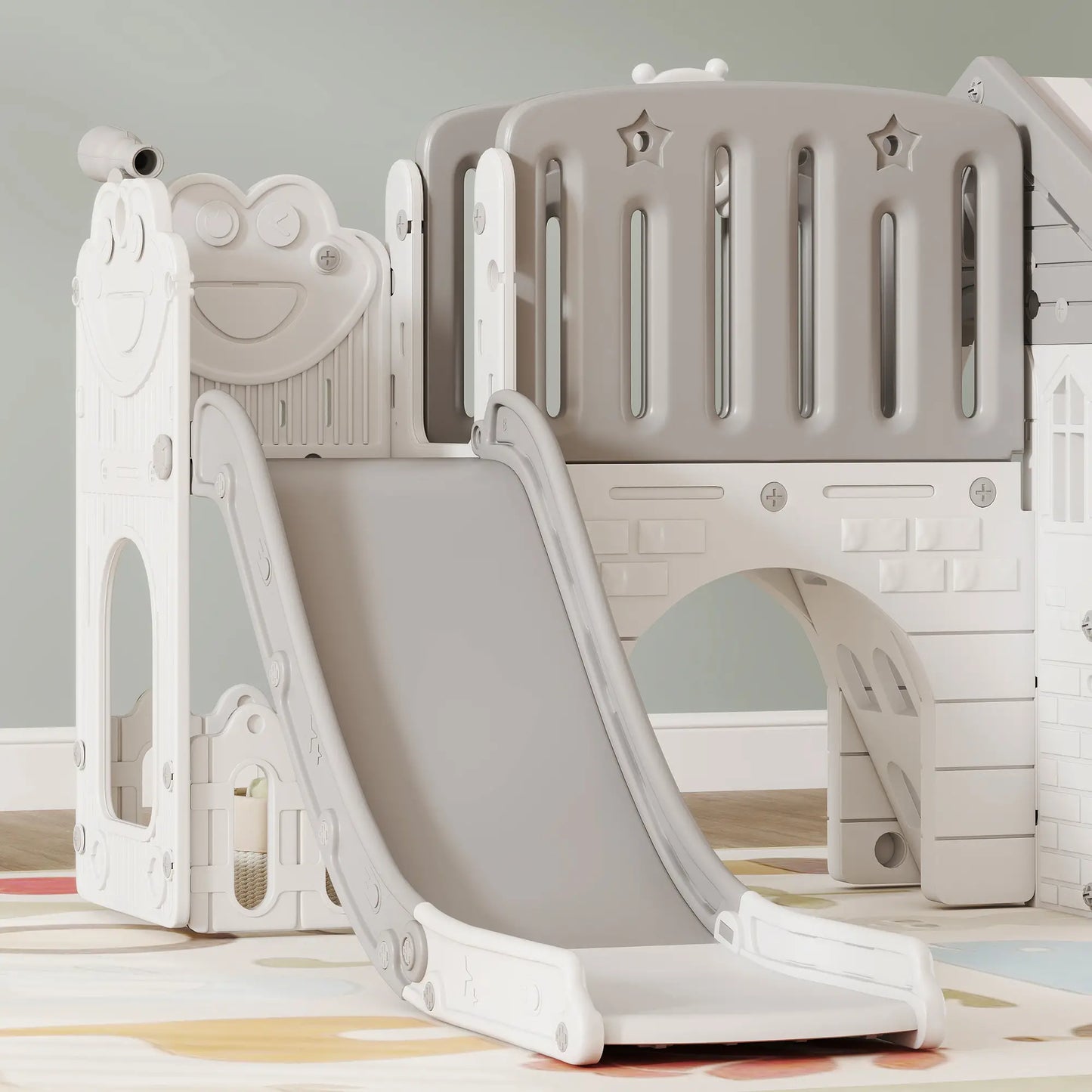 7-in-1 Toddler Slide Climber Playset with Playhouse, Basketball Hoop, Grey Gym Sets & Swings at Gallery Canada