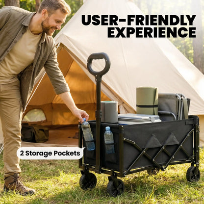 80L Folding Wagon Cart, Heavy-Duty Collapsible, Black Folding Garden Carts at Gallery Canada