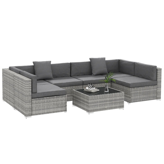 7pc Garden Wicker Sectional Set, Tea Table, Patio Rattan Sofa, Grey Patio Furniture Sets Grey at Gallery Canada