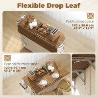 53" Kitchen Island with Outlet, Drop Leaf, Cart on Wheels, White
