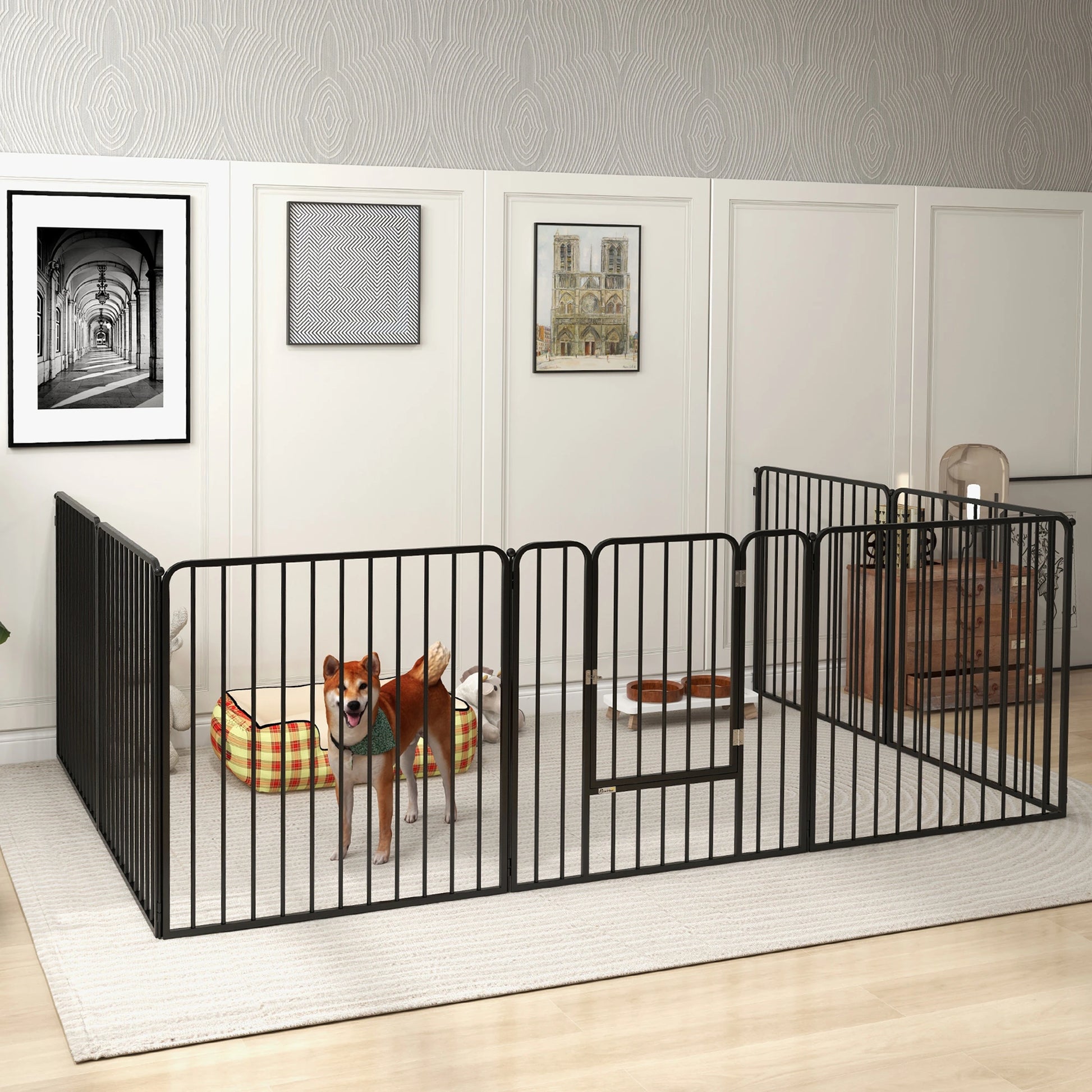 Outdoor Dog Fence, 8 Panels 31.5" Height, Steel Pet Exercise Pen Houses, Kennels & Pens at Gallery Canada