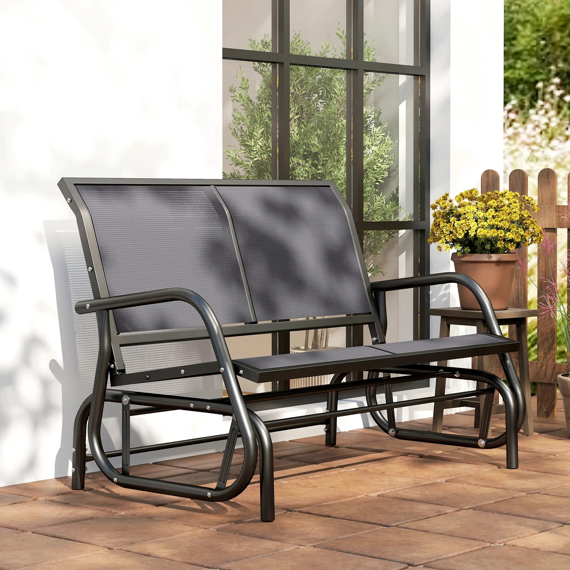 Double Glider Steel Sling Fabric Swing Chair, Heavy-Duty, Grey Outdoor Gliders at Gallery Canada
