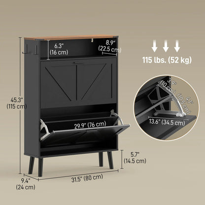 Shoe Storage Cabinet, 2 Flip Drawers, Farmhouse Narrow, Holds 16 Pairs, Black Shoe Storage Cabinets & Racks at Gallery Canada