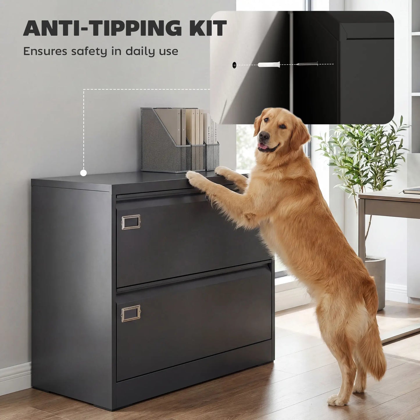2 Drawer Lateral Filing Cabinet, Lockable Steel, A4 Letter Legal Size, Black Office Cabinets & Cupboards at Gallery Canada