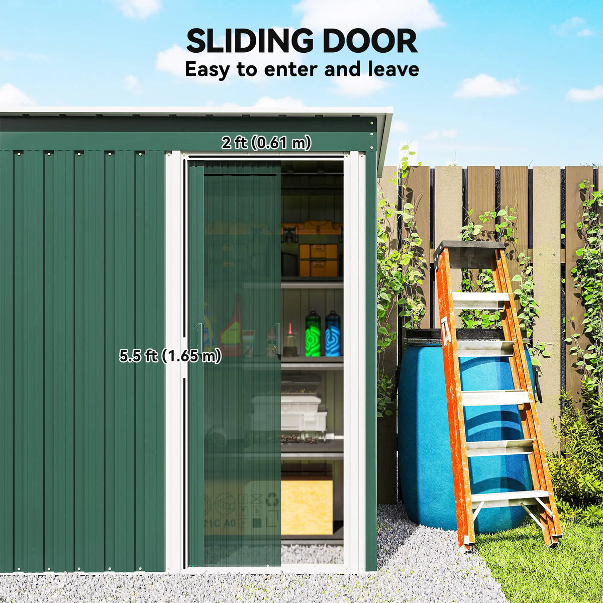 5 x 3 FT Outdoor Storage Shed, Steel Frame, Sliding Door, Green Sheds at Gallery Canada