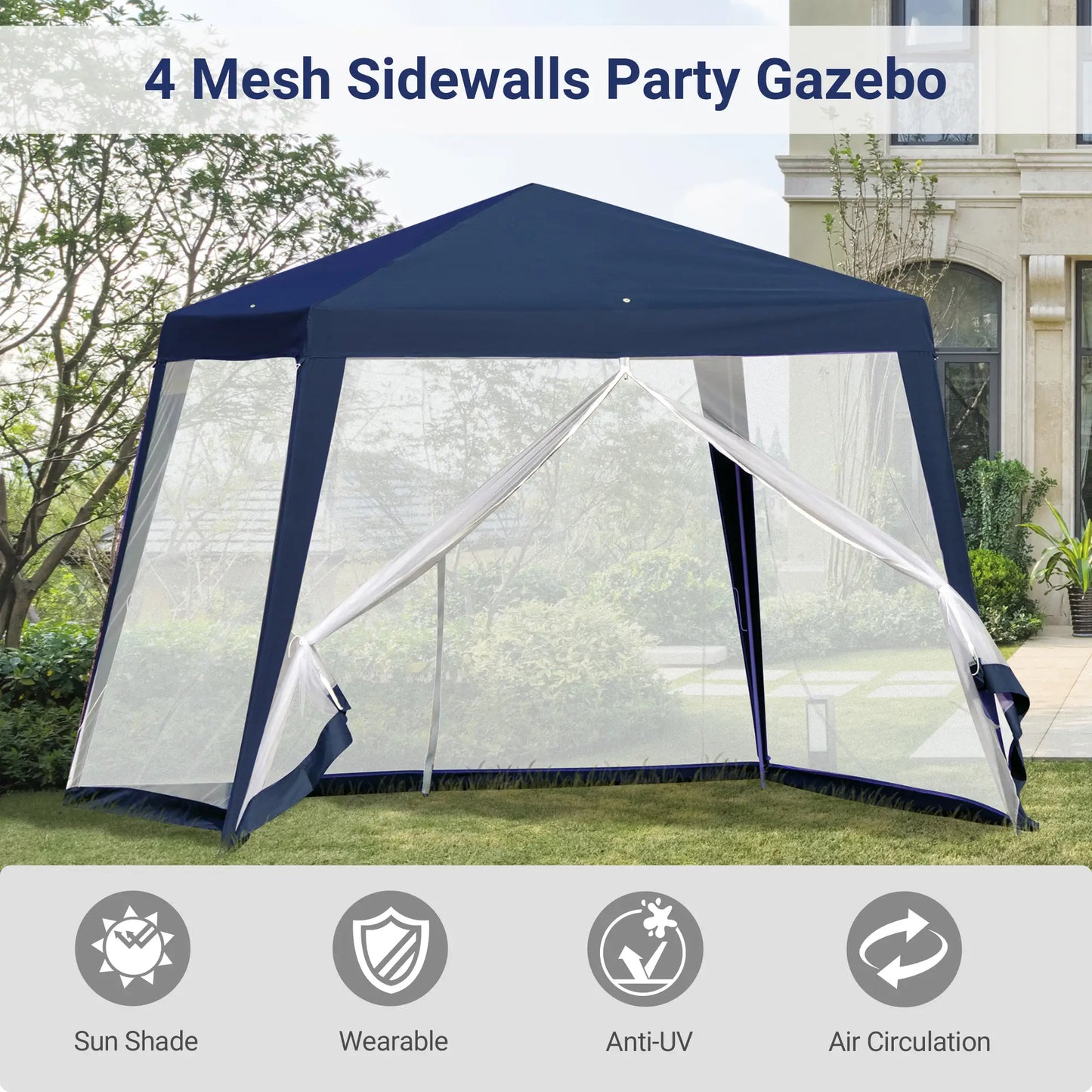 10x10ft Party Tent Canopy with Netting, Outdoor Gazebo, Blue Canopy Tents at Gallery Canada