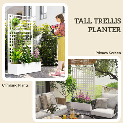 Galvanized Raised Garden Bed Planter Box With Trellis, 43" x 16" x 70", White