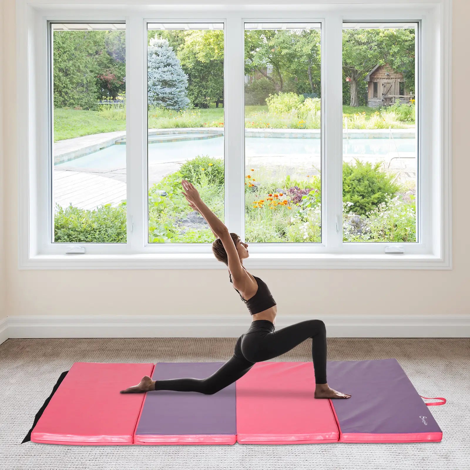 4'x6'x2'' Folding Gymnastics Tumbling Mat, Exercise Mat with Carrying Handles for Yoga, MMA, Martial Arts, Stretching, Core Workouts, Pink and Purple Gymnastics Mats at Gallery Canada