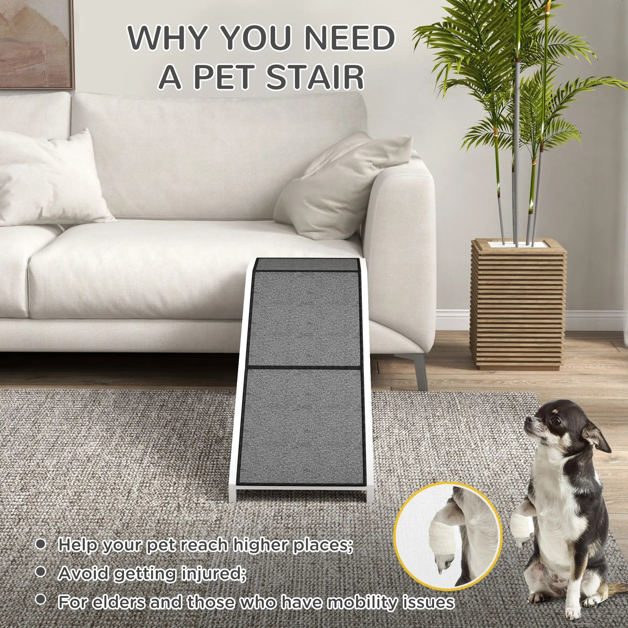 Pet Ramp Bed Steps, Non-Slip Carpet Top, Pine Wood, 59