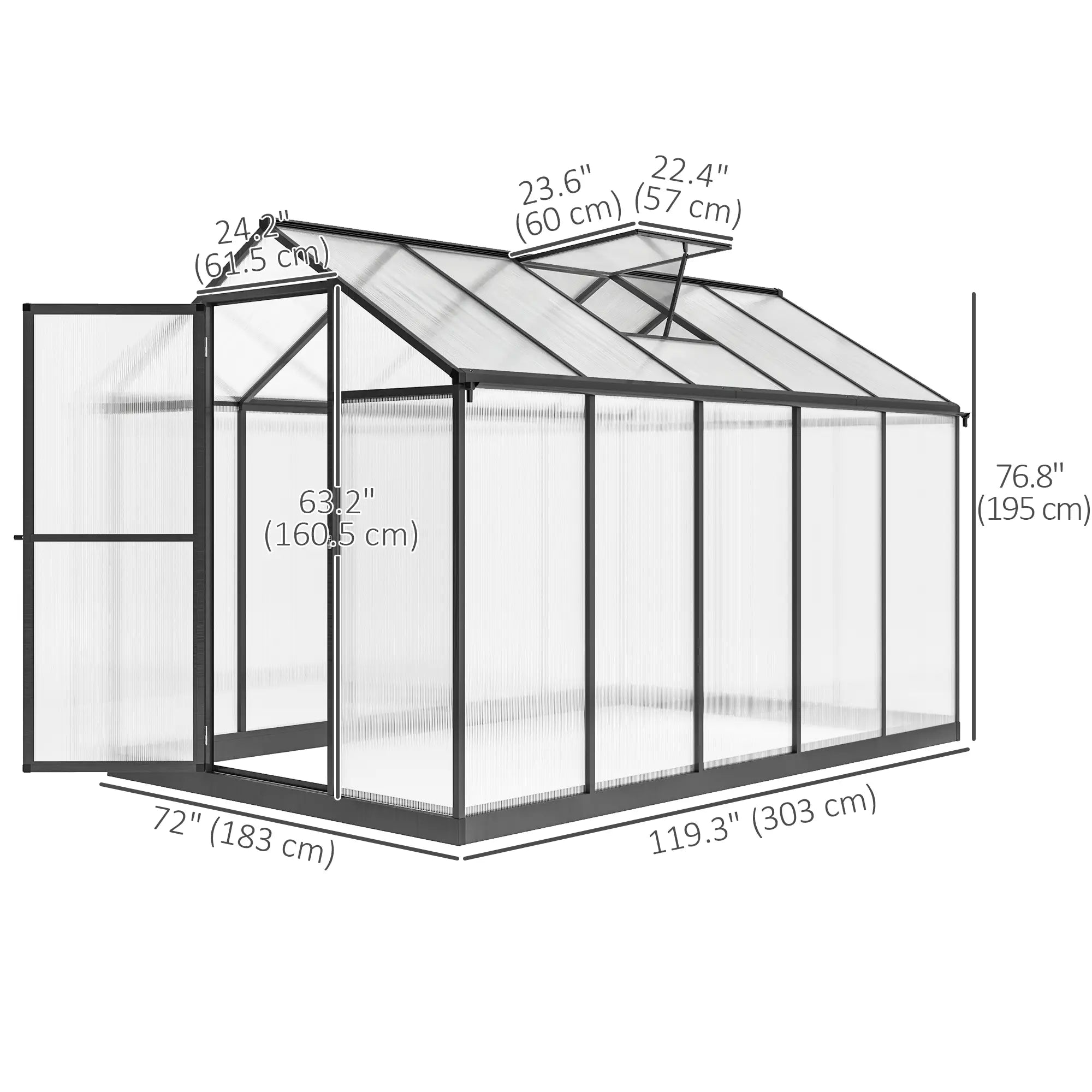 6' x 10' x 6.4' Polycarbonate Greenhouse, Aluminum Walk-In, Charcoal Grey Walk In Greenhouses at Gallery Canada