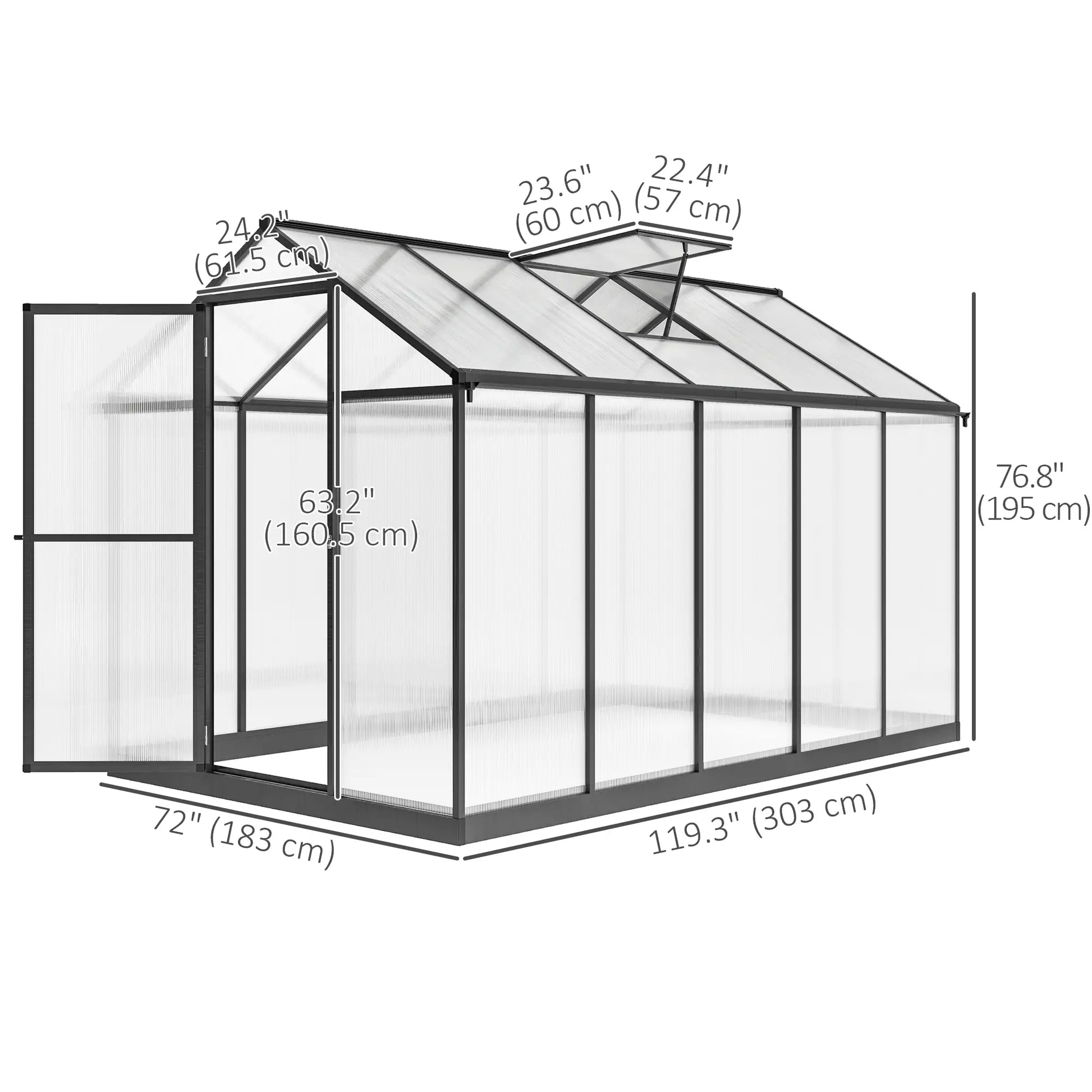 6' x 10' x 6.4' Polycarbonate Greenhouse, Aluminum Walk-In, Charcoal Grey Walk In Greenhouses at Gallery Canada