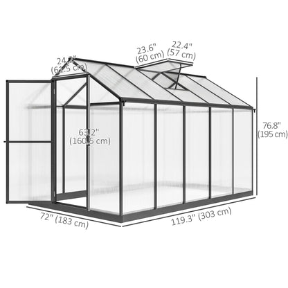 6' x 10' x 6.4' Polycarbonate Greenhouse, Aluminum Walk-In, Charcoal Grey Walk In Greenhouses at Gallery Canada