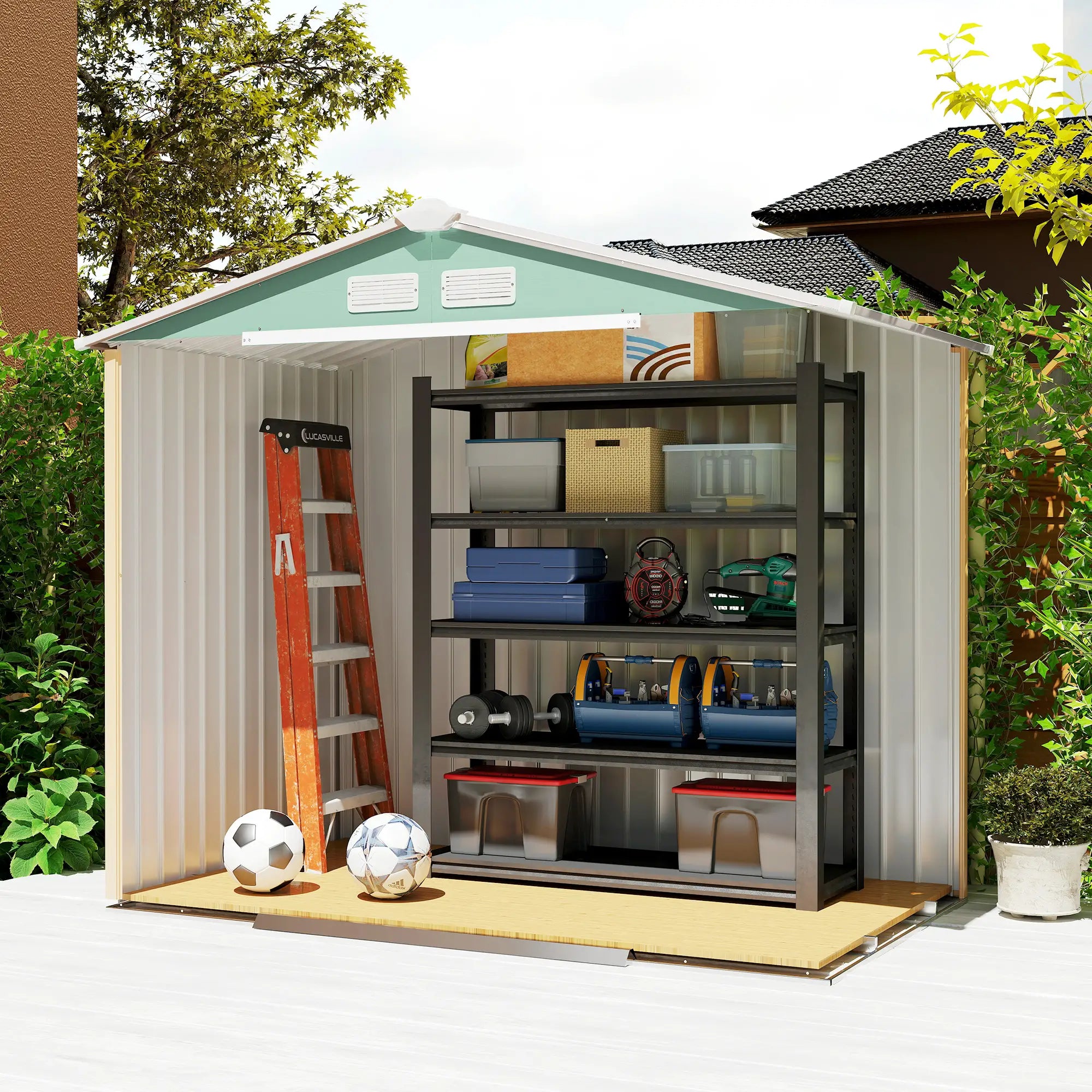 7' x 4' x 6' Garden Storage Shed, Metal Tool House, Light Green Sheds at Gallery Canada