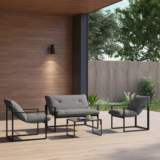 4-Piece Outdoor Furniture Set, Patio Set with Glass Table, Grey Patio Furniture Sets Grey, Black at Gallery Canada
