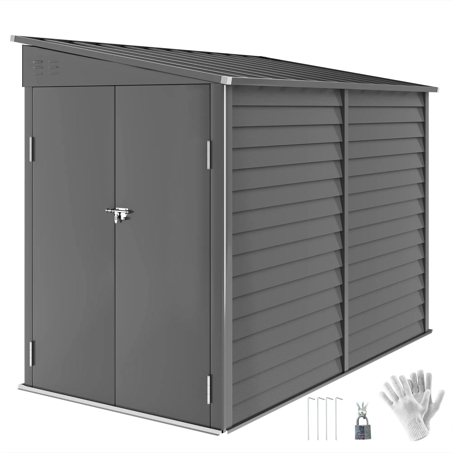 4.6' X 9' Steel Outdoor Storage Shed, Lean To Shed, Metal Tool House, Dark Grey