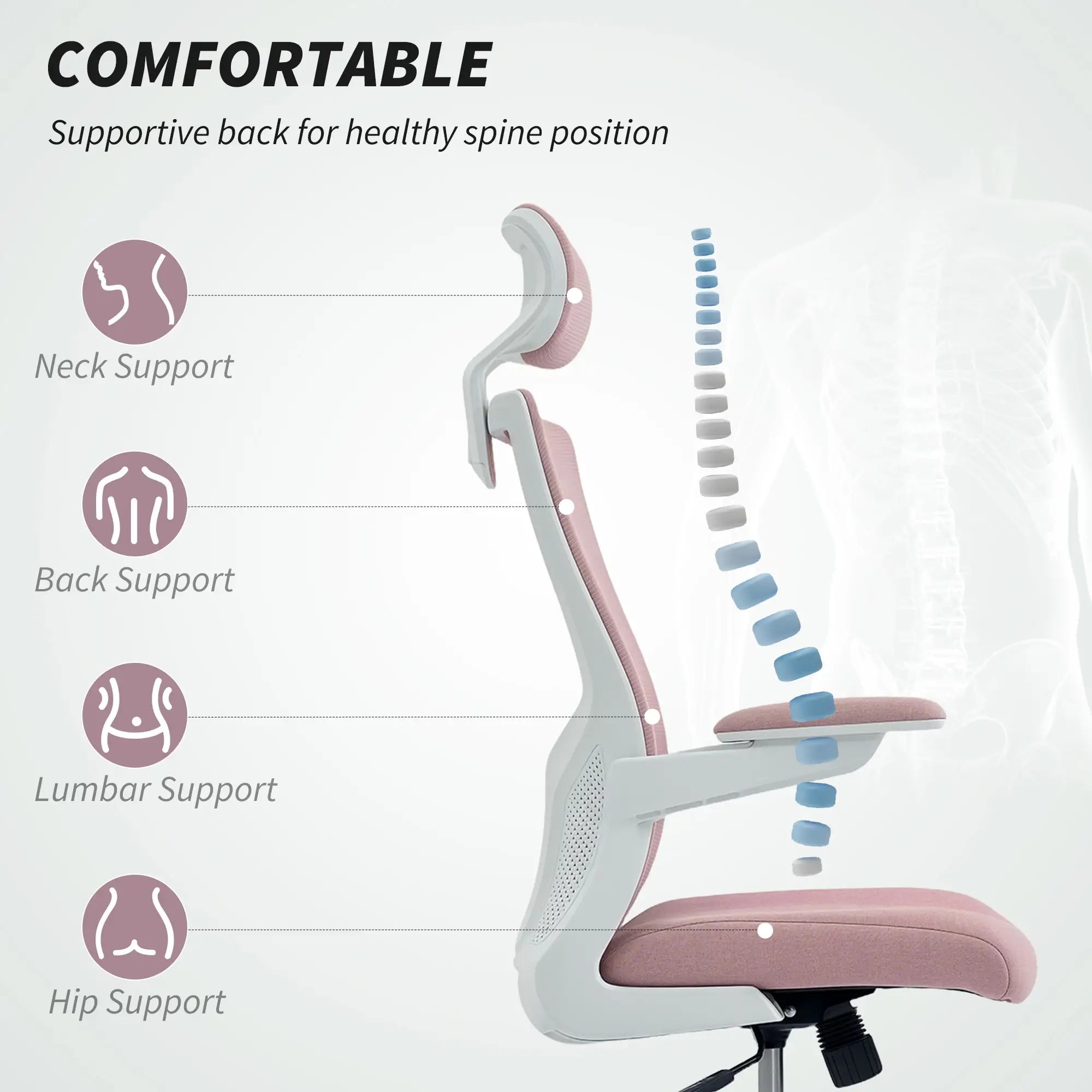 Ergonomic Office Chair, Swivel Desk Chair, Adjustable Lumbar Support, Headrest, Height, Flip-up Armrests, Pink Task Chairs at Gallery Canada