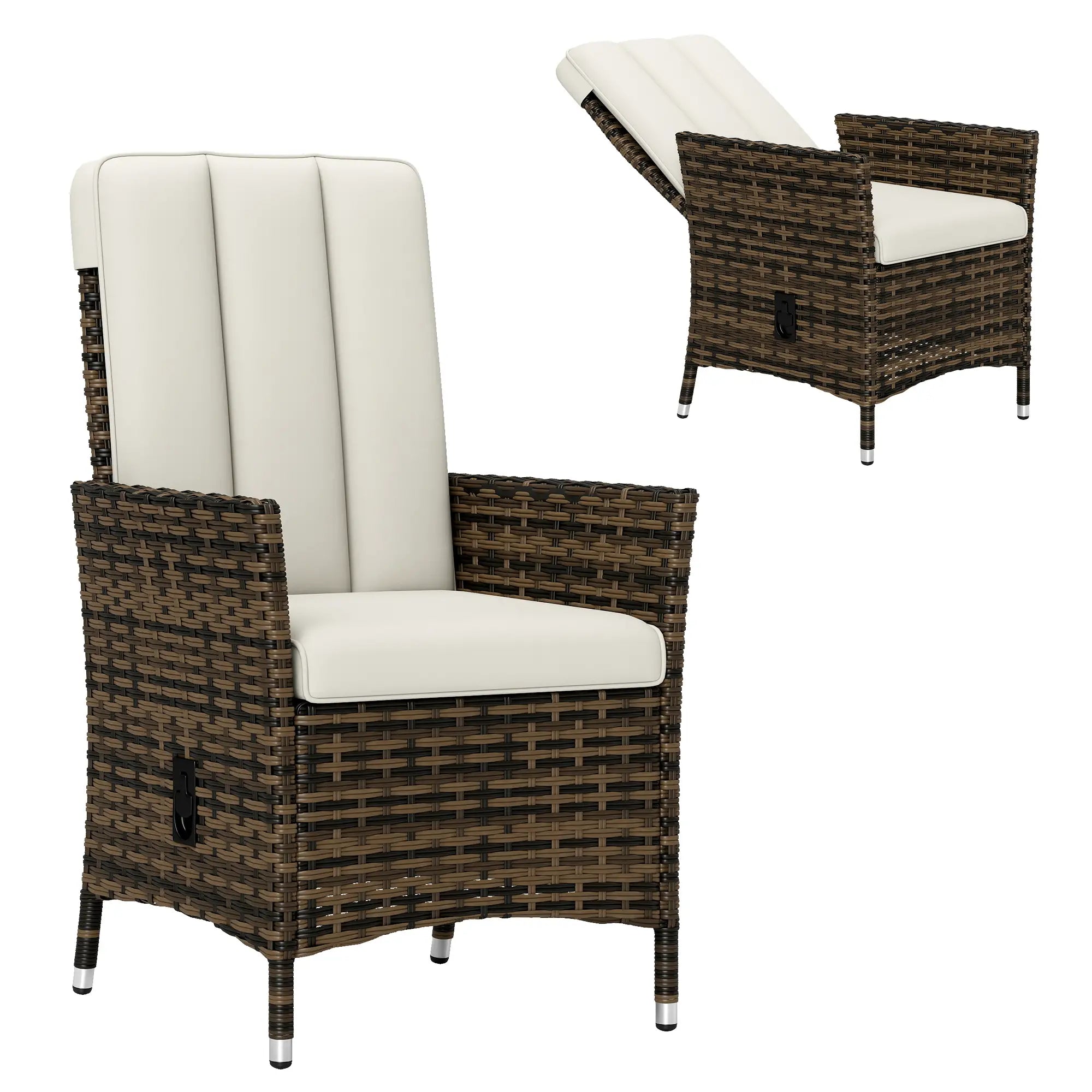 Wicker Outdoor Recliner Chair, Adjustable Backrest With Cushion, Cream White Wicker Chaise Loungers at Gallery Canada
