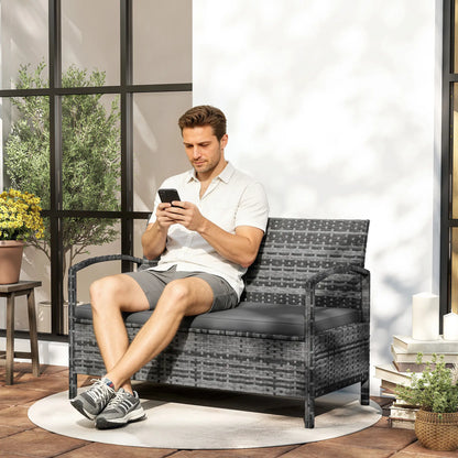 33 Gallon Outdoor Storage Bench, Wicker Deck Box Patio Seat, Grey Outdoor Benches at Gallery Canada