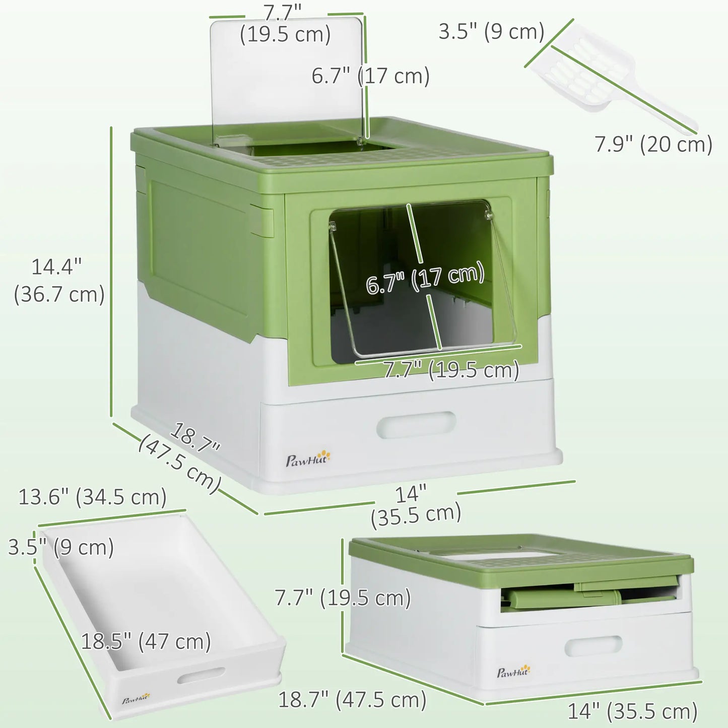 Top Entry Enclosed Kitty Litter Box, Scoop, Tray, Large, Foldable, Dark Green Cat Litter Box Enclosures at Gallery Canada
