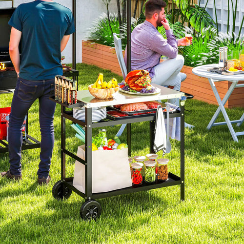 BBQ Stand With Stainless Steel Top, Adjustable Shelf, Hooks, Seasoning Tray