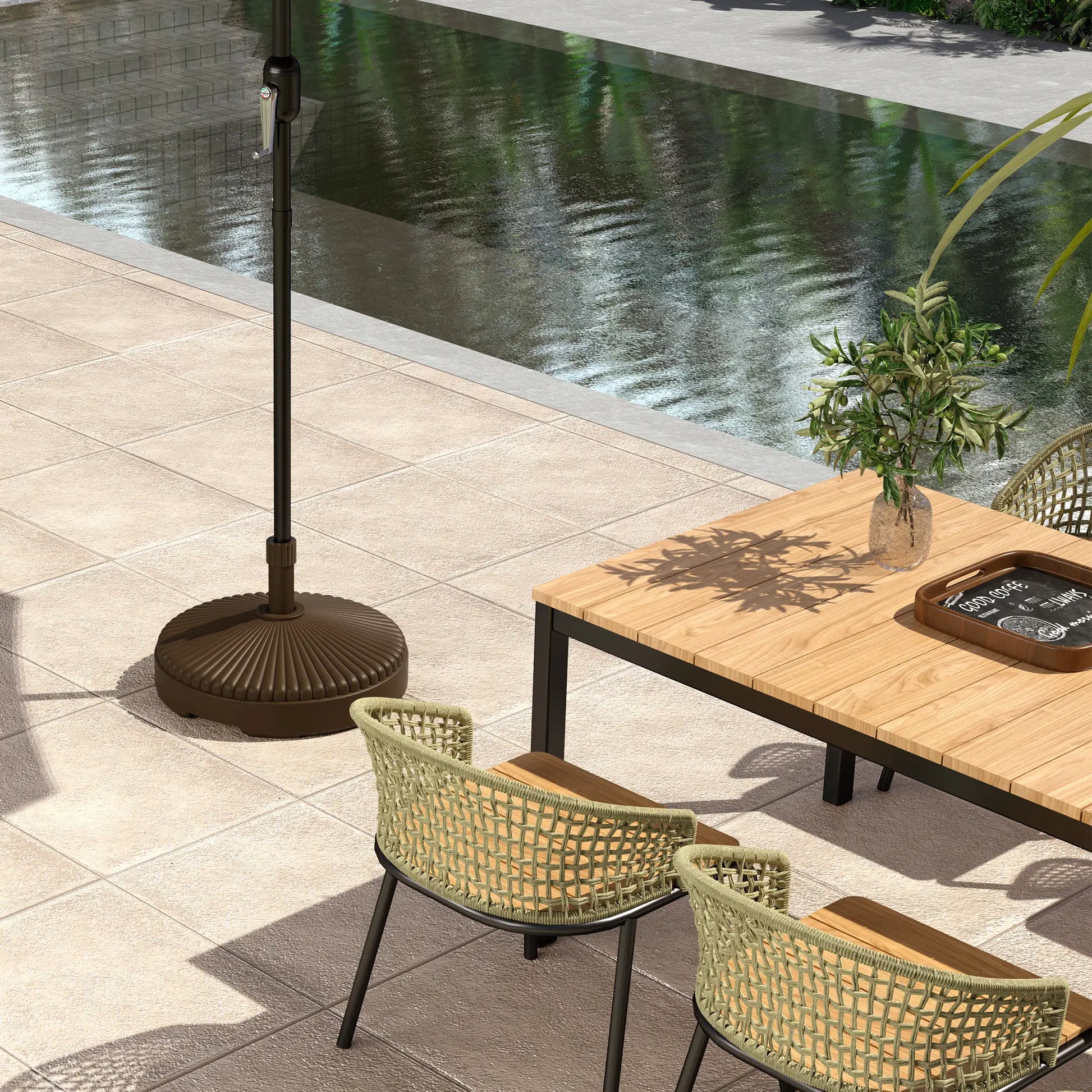 Round Patio Umbrella Base, Holds 62lbs, for Garden, Poolside, Brown Umbrella Bases at Gallery Canada