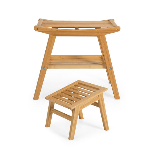 Bamboo Shower Seat Bench with Underneath Storage Shelf, Natural at Gallery Canada