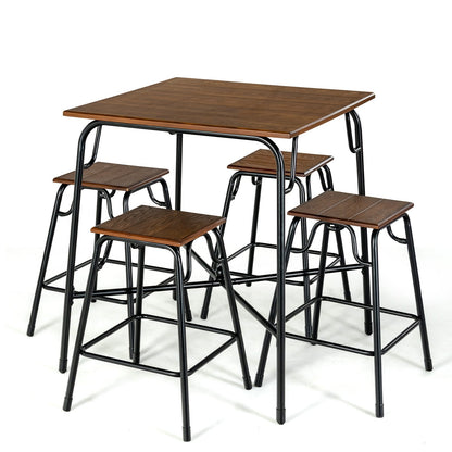 5 Pieces Bar Table Set with 4 Counter Height Backless Stools, Rustic Brown at Gallery Canada