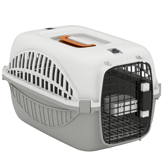 Airline Approved Pet Carrier, Steel Wire Door, Water Bowl, Car Airplane Outdoor Dog Cages & Crates Cream White, Light Grey, Orange at Gallery Canada