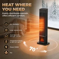 Chauffage électrique céramique 1500W, effet flamme, thermostat, oscillation, minuterie
