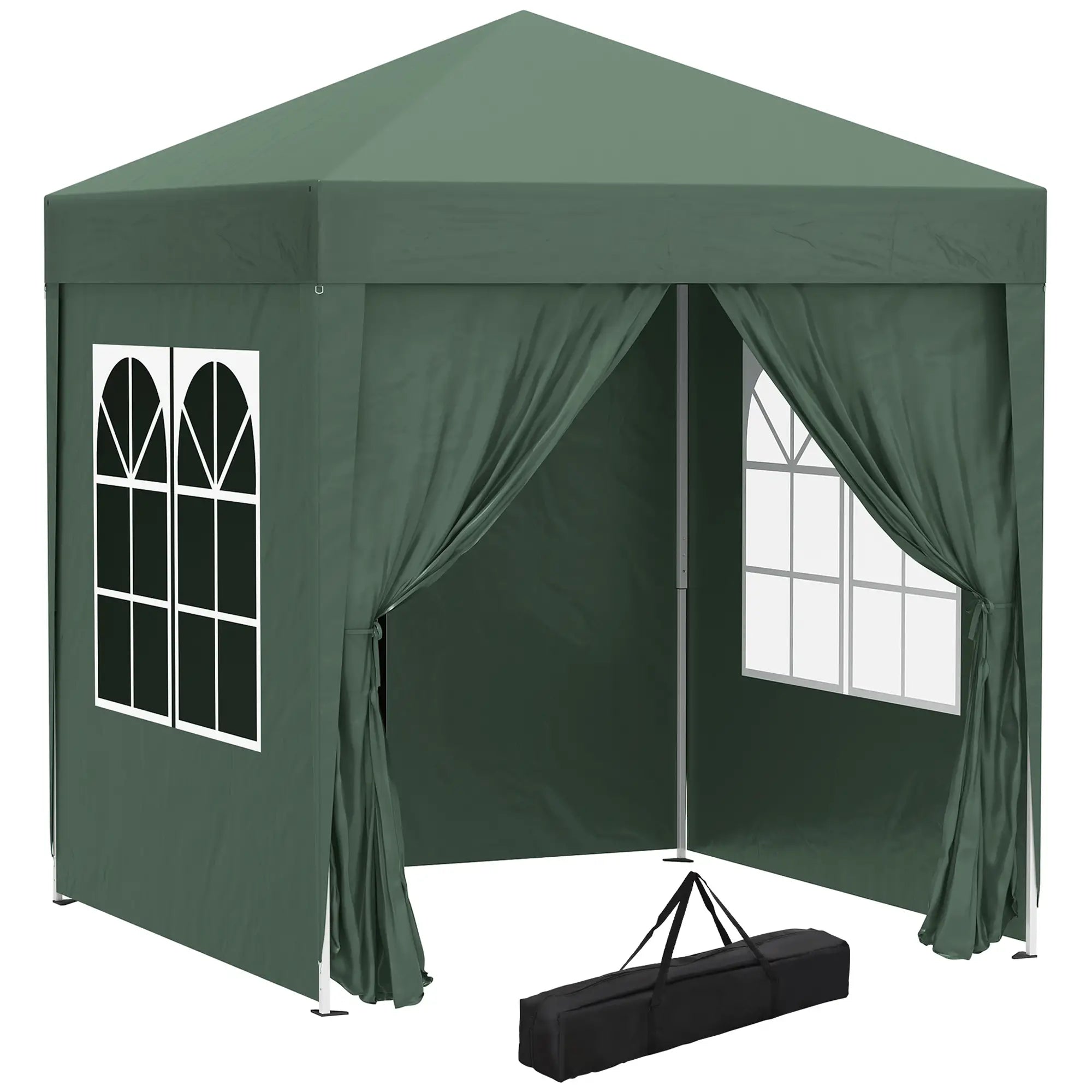 6.6'x6.6' Pop Up Canopy Tent, with Sidewalls, Carry Bag, Green Pop Up Canopies Green at Gallery Canada