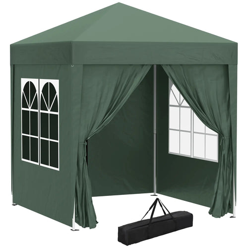 6.6'x6.6' Pop Up Canopy Tent, with Sidewalls, Carry Bag, Green