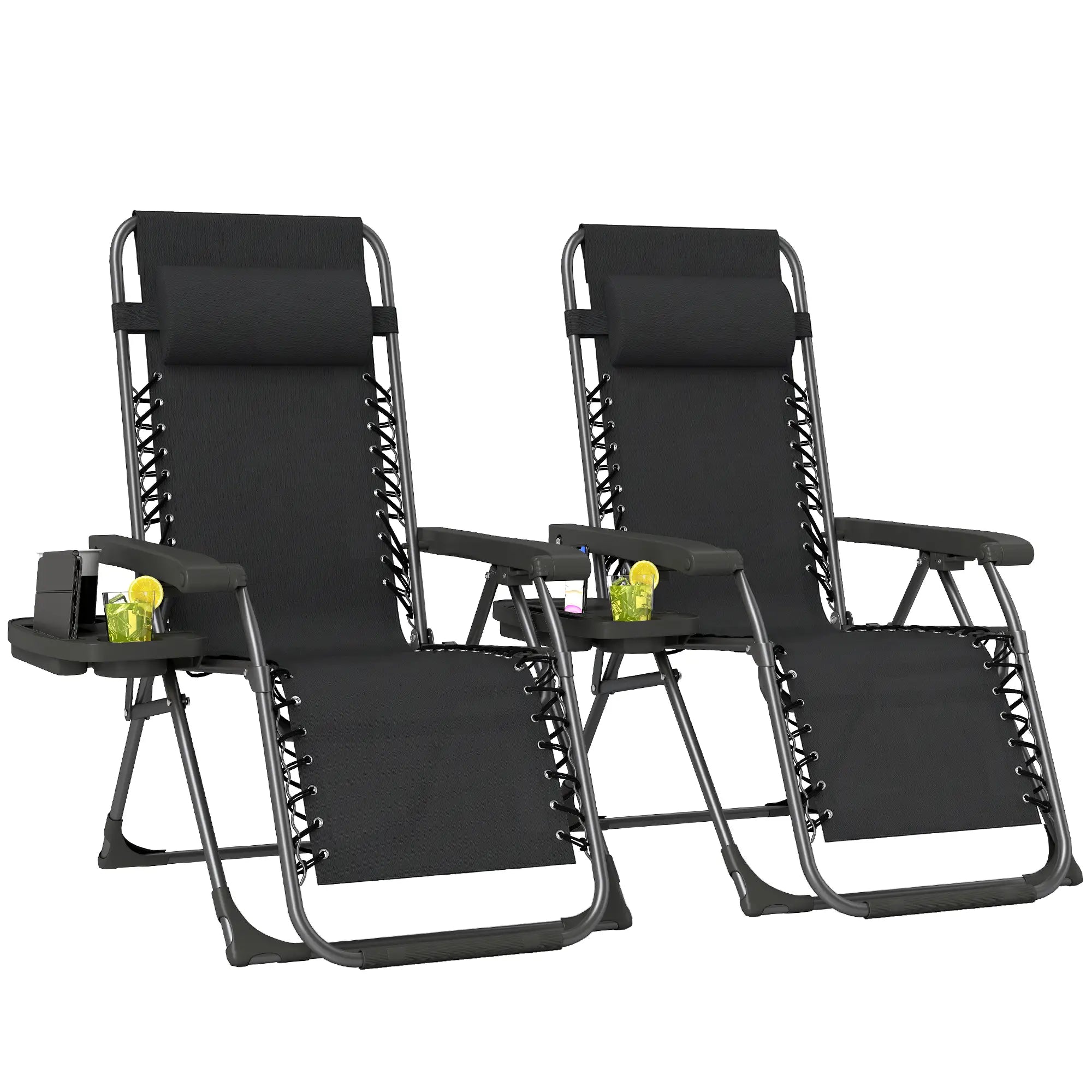 Zero Gravity Chair Set Of 2, Folding Reclining Outdoor Lounge Chair, Black Lounger Chairs at Gallery Canada