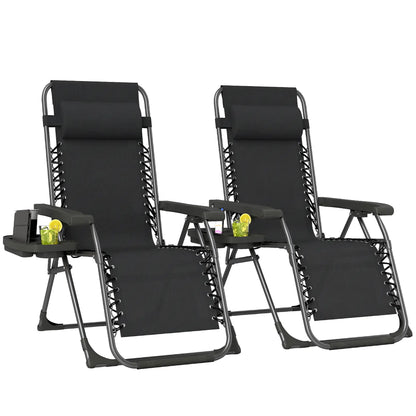 Zero Gravity Chair Set Of 2, Folding Reclining Outdoor Lounge Chair, Black Lounger Chairs at Gallery Canada