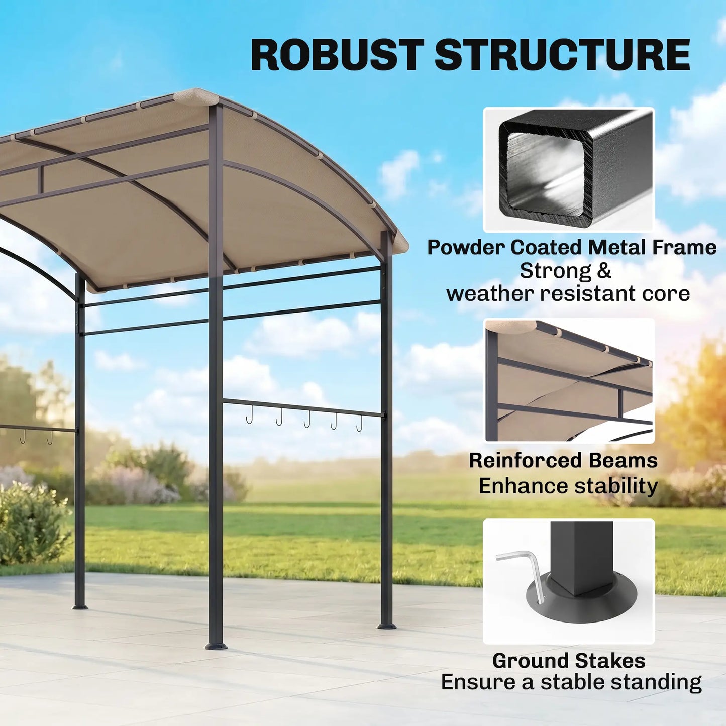 7' x 5' BBQ Grill Gazebo Tent, Steel Frame, Hooks, Khaki BBQ Grill Gazebos at Gallery Canada