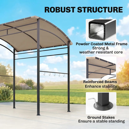 7' x 5' BBQ Grill Gazebo Tent, Steel Frame, Hooks, Khaki BBQ Grill Gazebos at Gallery Canada