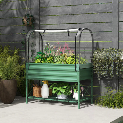 Metal Raised Garden Bed With Cover, 48 Inch, Green