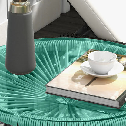 Round Outdoor Rattan Side Table, Tempered Glass Top, Light Green Patio Side Tables at Gallery Canada