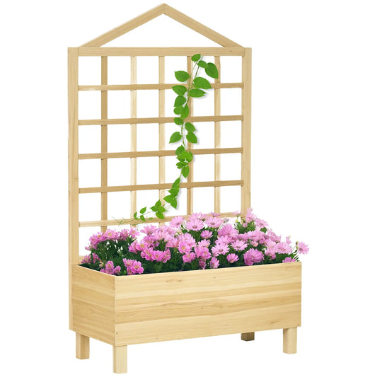 Distressed Wood Planter Box with Trellis, Raised Garden Bed, Natural Wooden Planter Boxes Natural at Gallery Canada