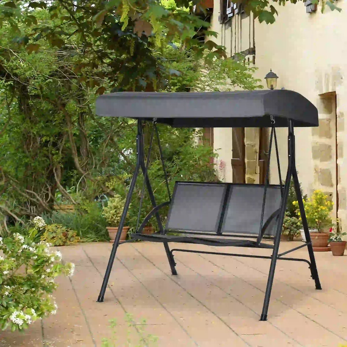 2-Seat Patio Swing Chair, Outdoor Porch Glider With Canopy, Dark Grey Porch Swings with Canopy at Gallery Canada