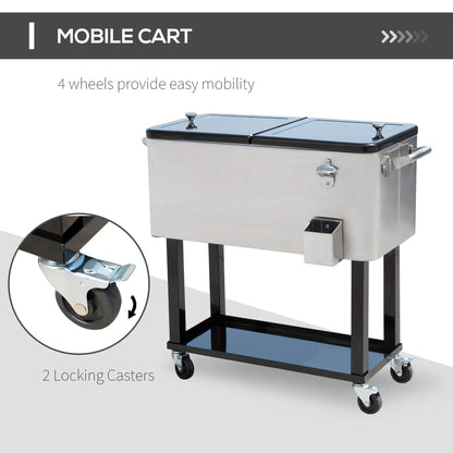 80 Quart Rolling Cooler Cart Portable Patio Ice Beer Beverage Cooling Bin for Outdoor Party w/ Bottle Opener &; Storage Shelf Silver Cooler Boxes at Gallery Canada
