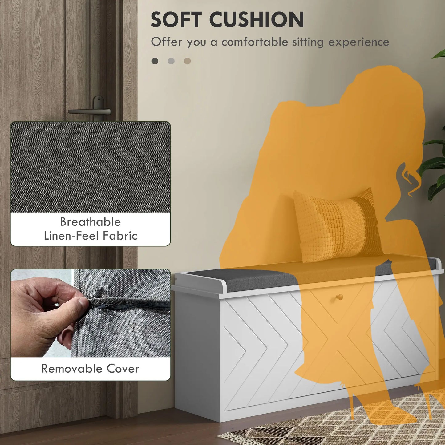 Upholstered Shoe Storage Bench with Flip Drawer, Adjustable Shelf, 10 Pairs Shoe Storage Cabinets & Racks at Gallery Canada